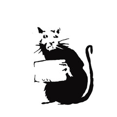 Black and white sketch of a mouse holding a Banksy note Png
