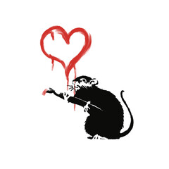 Black and white mouse sketch painting Banksy heart Png