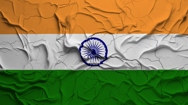 Close-Up of a Wrinkled and Cracked Old Republic of India Flag