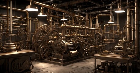 3Da 3D model of an abstract fantastic industrial mechanism in the style of steam punk