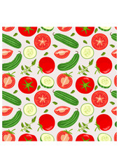 Seamless pattern background with with tomatoes and cucumbers