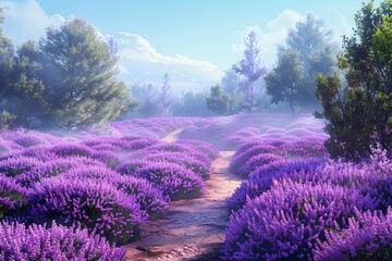 Purple Path A Journey Through a Field of Lavender Generative AI