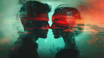 A couple of people are kissing in a blurry image. The image is a representation of love and affection