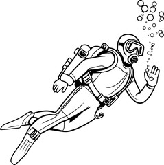 Silhouette of a scuba diver for illustration | Vector for print
