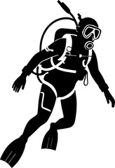 Silhouette of a scuba diver for illustration | Vector for print