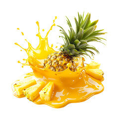 Pineapple fruit with jam splashes on transparent background. Generative ai design art.