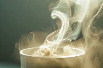 A high-definition capture of a cup of steaming hot coffee, showcasing its swirling steam and inviting aroma. - obrazy, fototapety, plakaty