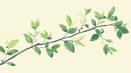 Minimalist branches sprouting green leaves and buds.