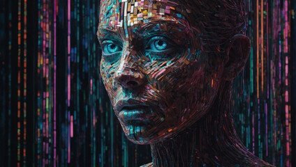 A hauntingly glitching digital oracle, its pixelated form seems to constantly shift and distort, giving off an eerie and ominous aura.