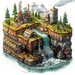 Factory Alongside Waterfall