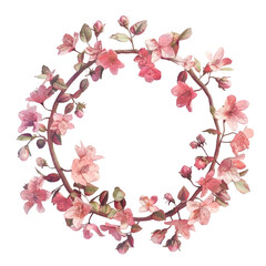 A close up of a wreath of pink flowers on a Transparent Background