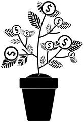 money illustration business silhouette coin logo finance icon growth outline investment banking wealth tree plant economy success financial grow shape currency watering profit for vector graphic