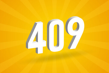 3D 409 number font alphabet. White 3D Number 409 with yellow background
