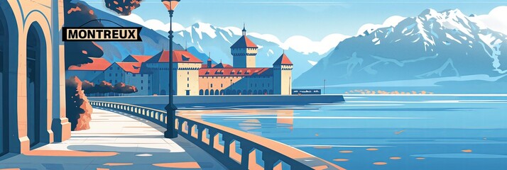 Montreux's historic castle adorns Lake Geneva's shore, a perfect visual for luxury and historic travel guides.