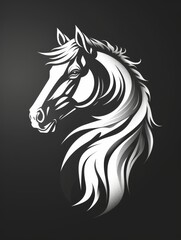 Horse crest logo, in the style of dadaism, light white and light black, dark white and light black.