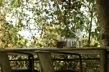 Outdoor seating for two at a restaurant table