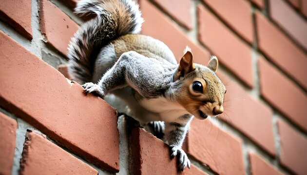 A-Squirrel-Climbing-Up-A-Brick-Wall- 2