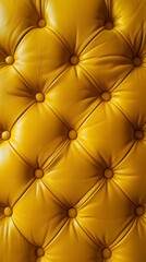 Fototapeta na wymiar A mesmerizing close-up of richly textured golden yellow leather upholstery with a tufted, diamond-patterned design.