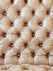 Fototapeta premium Luxurious diamond-patterned button-tufted leather in a warm, golden beige tone, creating a sophisticated and visually striking backdrop for product or lifestyle shots.