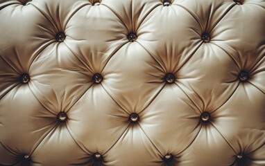 A closeup view of an elegant, tufted leather pattern featuring a repeating diamond motif with a warm, golden hue and a luxurious, soft texture.