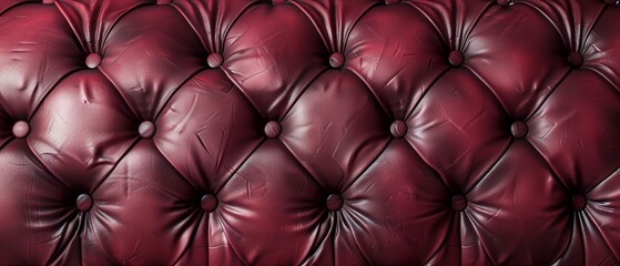 A mesmerizing close-up capturing the intricate diamond-shaped tufted pattern and luxurious texture of a rich burgundy leather upholstery, showcasing the meticulous craftsmanship and premium quality