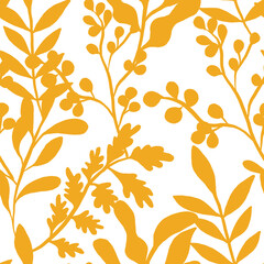 Seamless autumn leaf pattern in warm yellow, orange, and red for fall wallpaper or fabric designs - 777106190