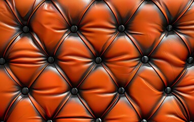 Striking chevron pattern formed by the tufting and quilting of rich, cognac-colored leather, creating a dynamic and visually captivating abstract texture.