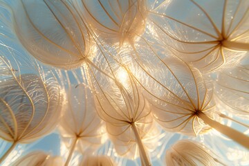 Whispers of the Sky Aerial perspective of delicate, feathery structures floating in the air. Generative AI