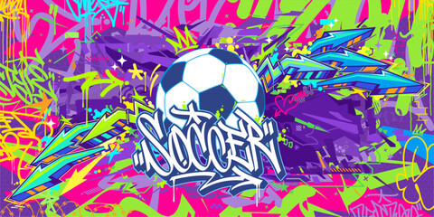 Cool Abstract Hip Hop Urban Street Art Graffiti Style Soccer Or Football Illustration Background - obrazy, fototapety, plakaty