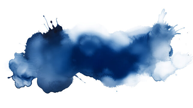 Dark blue watercolor stain on white and transparent background