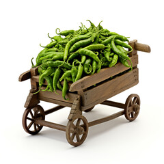 green chillies in wooden cart on white background сreated with Generative Ai