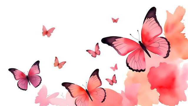 Watercolor pink butterflies background
