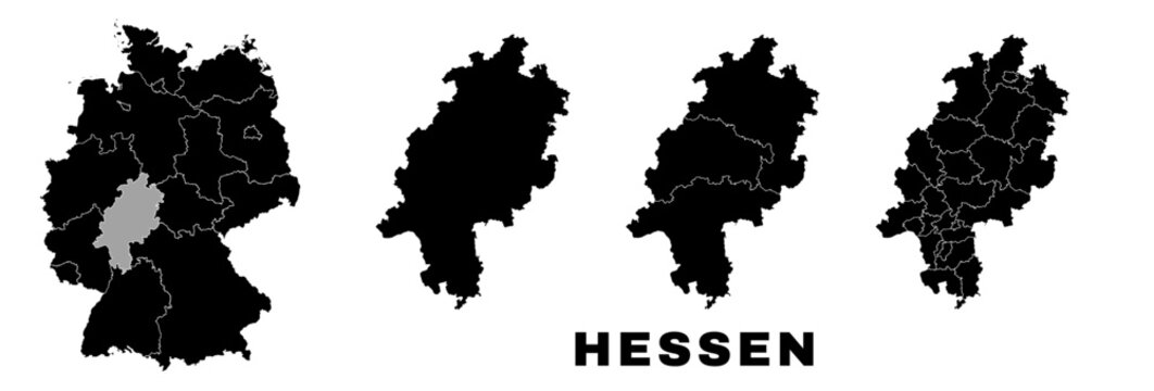 Hesse map, German state. Germany administrative regions and boroughs, amt, municipalities.