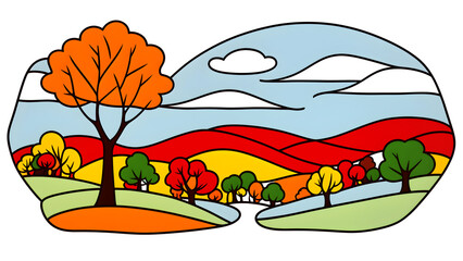 Abstract colorful simple line art autumn landscape background