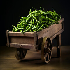 Fototapeta na wymiar green chillies in wooden cart on white background сreated with Generative Ai