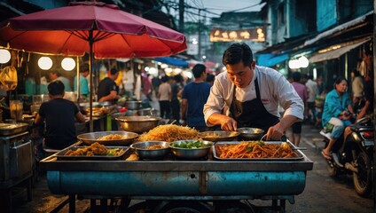man cooking on the street, street food