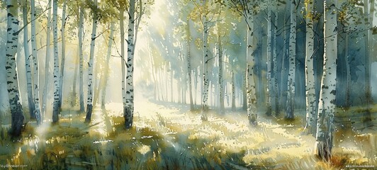Serene Forest A Watercolor Painting of a Peaceful Forest Scene Generative AI
