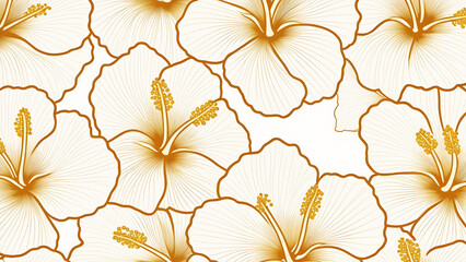 gold line art hibiscus petals, vector illustration design