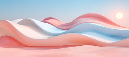 Tranquil pastel sunrise over minimalist 3d abstract hills creating a serene landscape