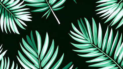 Green palm leaves on dark background vector illustration