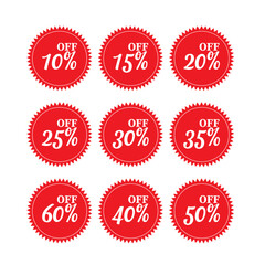 Special offer discount label with different sale percentage. 10, 20, 30, 70, 50 percent off price