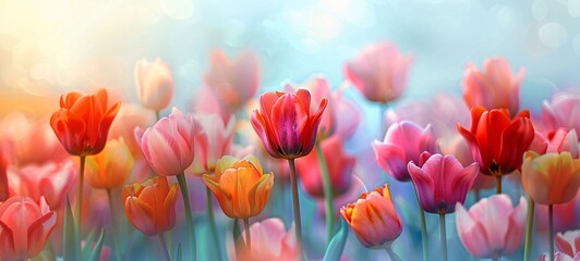 Fototapeta na wymiar Blossoming Dreams A Vibrant Bouquet of Tulips Generative AI