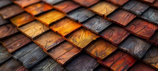 Vintage Wooden Roof Tiles A Collection of Aged and Distressed Wooden Roof Tiles Generative AI - obrazy, fototapety, plakaty