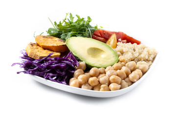 Healthy salad with avocado,lettuce,tomato and chickpeas isolated on white background