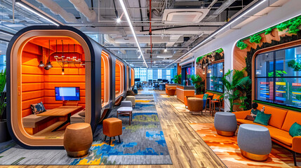 Fototapeta premium Contemporary business office interior, modern design with sleek furniture and spacious layout