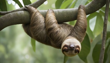 Naklejka premium A-Sloth-Hanging-From-A-Tree-Branch-Taking-A-Nap- 3