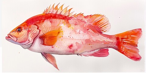 Vivid Aquatic Life A Watercolor Painting of a Red Snapper with Orange and Yellow Spots Generative AI
