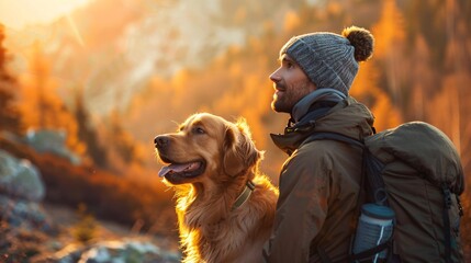 Adventure A Man and His Dog in the Mountains Generative AI