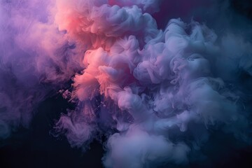 A vibrant purple and pink cloud of smoke billowing and swirling against a black background