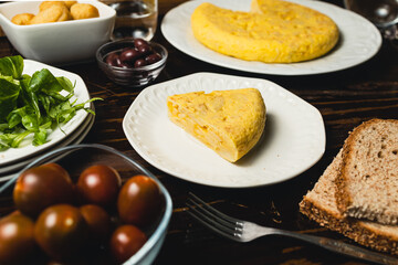 Tortilla de patata (Spanish omelette), a typical dish of Spanish cuisine made with eggs and potatoes